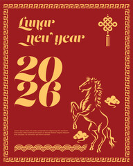 Chinese New Year 2026 Year of the Horse vector illustration with red and gold festive design