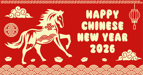 Chinese New Year 2026 banner design. Year of the horse template illustration vector