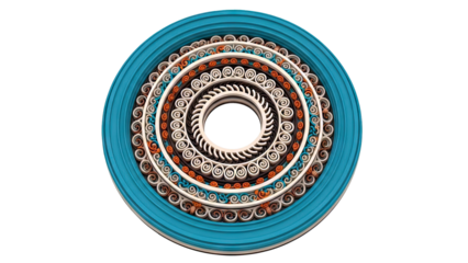 Circular decorative mandala with teal outer frame