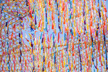 Colored fabric stretched in the city