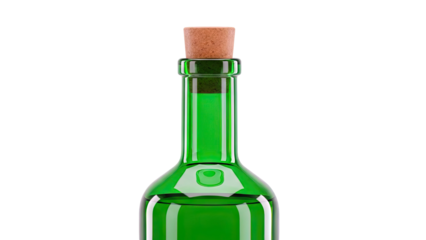Green glass bottle with cork stopper