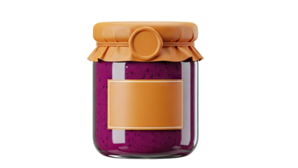 Glass jar with purple jam and orange lid with wax seal
