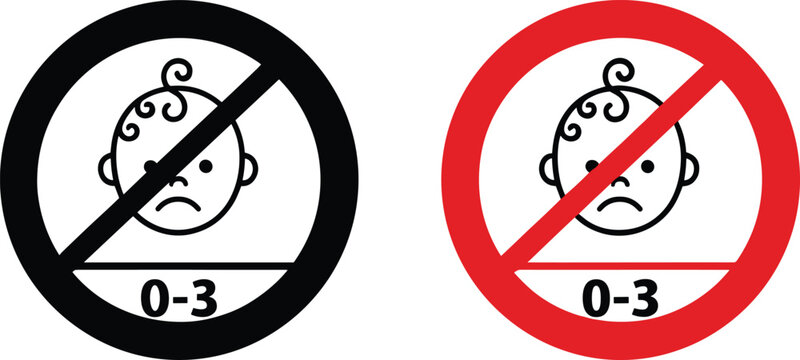 No children under three warning icons vector set safety prohibition symbols for toy packaging and product labeling