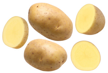 Potatoes, halves and slices isolated, transparent PNG, PNG format, cut out