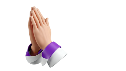3D Rendering of Praying Hands with Purple Cuffs