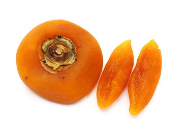 Dried Persimmon with two slice pieces, white background