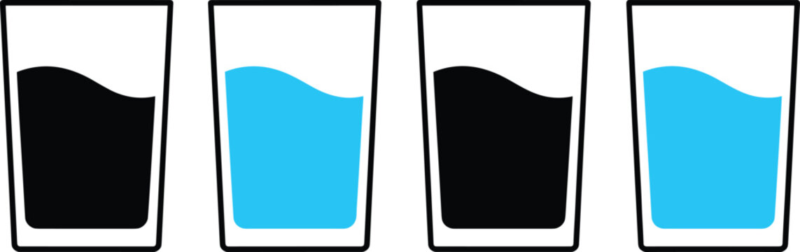 Water glass level icons set vector illustration showing liquid amount measurement for infographic and app design