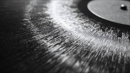 Close-up of a scratched vinyl record, showcasing texture and detail