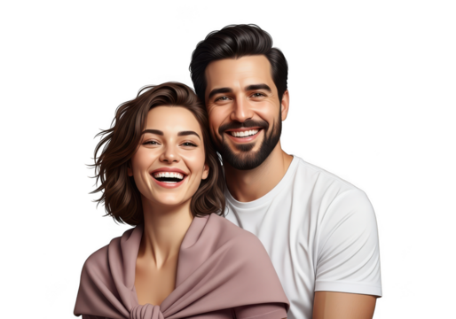 Happy couple embracing and smiling together isolated on transparent background - Powered by Adobe