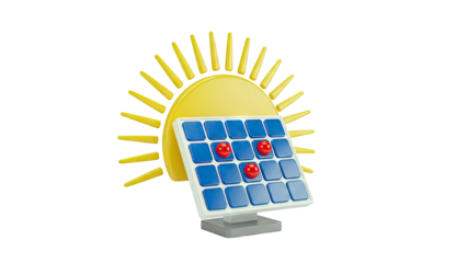 Solar Panel with Sun Icon and Red Spheres
