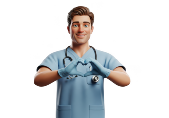 Doctor showing heart sign with hands isolated on transparent background