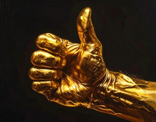A golden hand giving a thumbs-up gesture against a dark backdrop, emphasizing the metallic sheen and texture