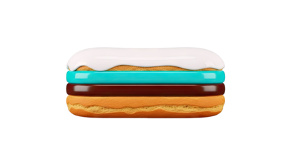 Stylized Layered Dessert with White, Turquoise, and Chocolate Frosting