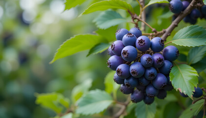 fresh blueberries growing on branch withe green leaves/ natural organic fruit background 4k pc wallpaper