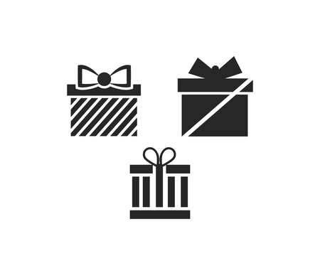 Black Gift Box Icons Set &ndash; Present, Package, Surprise, Celebration and Ribbon Symbols for Holiday Design 