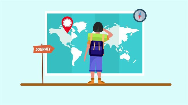 Animated video of goal journey see destination map. Journey there concept. Full length animation illustration. High quality&nbsp;4k&nbsp;footage