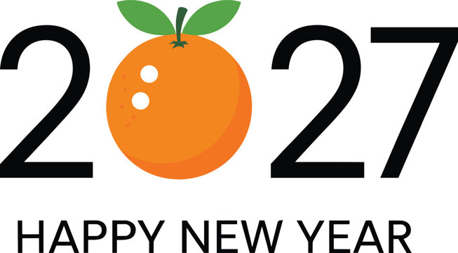Happy New Year 2027 greeting design with orange fruit replacing zero, modern typography, festive celebration, and flat vector illustration - Powered by Adobe