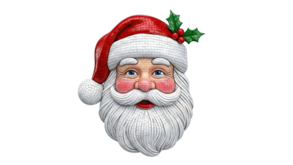 Mosaic Santa Claus Face with Holly