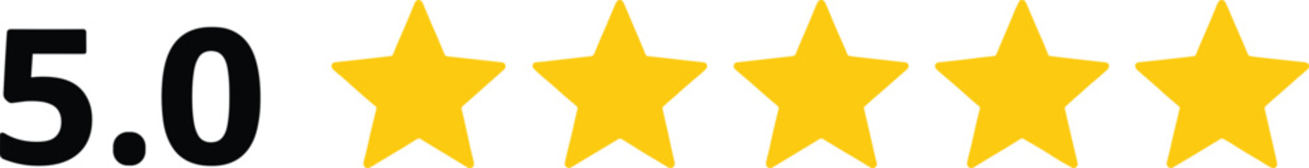 Fototapeta premium Five star rating 5.0 review illustration showing customer satisfaction, quality evaluation, feedback score, and flat vector design