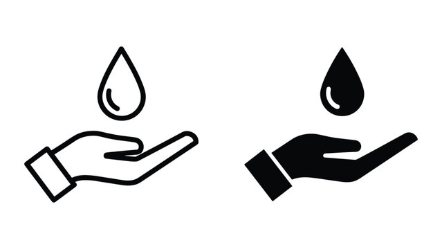 Hand holding water drop icon illustration