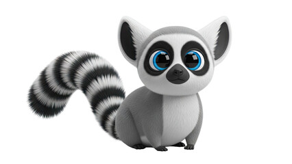 Obraz premium Cute Cartoon Lemur with Blue Eyes and Striped Tail