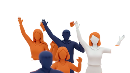 Diverse group of stylized people with raised hands