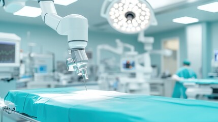 A modern surgical room equipped with advanced technology, highlighting precision in medical procedures and patient care.