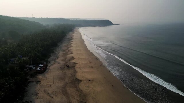 crane down ariel view of velneshwar beach 