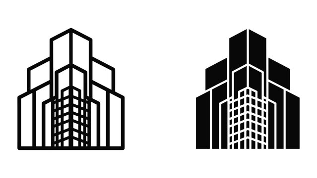 Modern cityscape building icon set