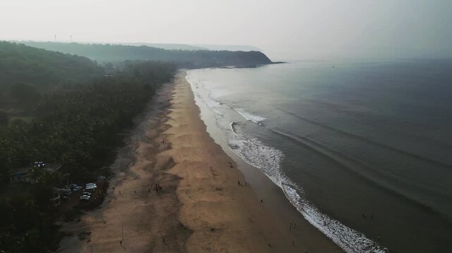 ariel view of velneshwar beach upward fog day