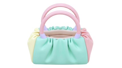 Pastel Multi-color Gathered Handbag with Pink Handles
