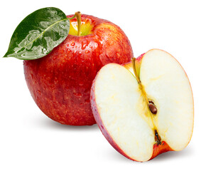 Fresh apple with one half cut open isolated on white background, Juicy and bright Apple on White Background High resolution photography, With clipping path.PNG File.