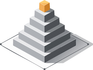 Modern 3D pyramid structure with single gold block on top