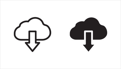 Cloud download and upload icon set,  Upload download cloud arrow. Line style. Download cloud computing outline and filled vector sign. Download symbol