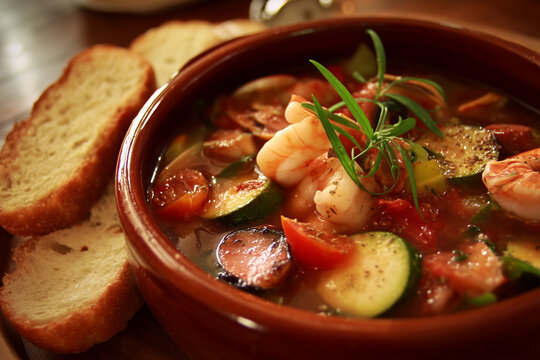 Italian Shrimp and Vegetable Seafood Stew with Crusty Bread