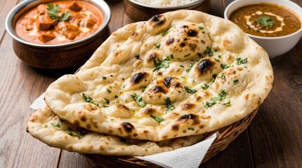 Delicious naan bread served with flavorful Indian curry.