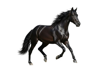 Fototapeta premium Majestic black horse in full gallop with flowing mane isolated on transparent background