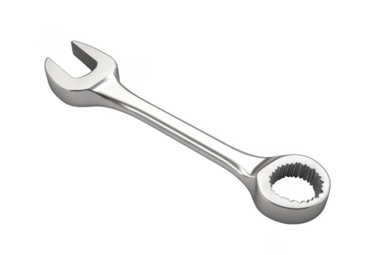 Silver double-ended adjustable spanner wrench tool isolated on transparent background - Powered by Adobe