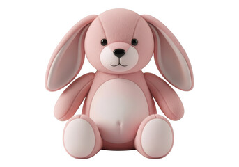Adorable pink stuffed bunny rabbit toy isolated on transparent background