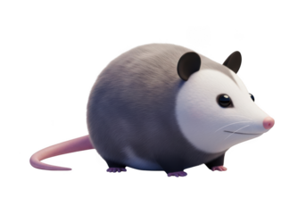 Adorable 3d rendered opossum illustration with detailed fur texture isolated on transparent background