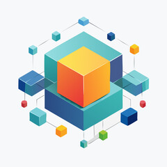 Obraz premium Vibrant 3D cubes in dynamic network connections