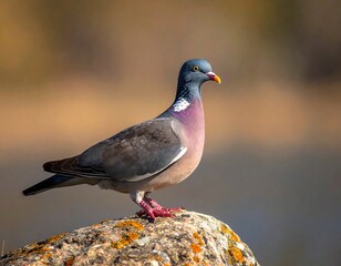 Obraz premium A bird perches on a rock with a blurred background