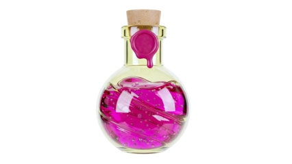 Glass Potion Bottle with Pink Liquid and Wax Seal