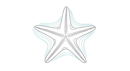 Obraz premium Simple line art illustration of a starfish with soft teal wave outlines creates a minimalist and modern marine themed graphic.