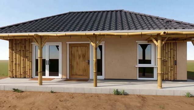 New timber framed house under construction with tiled roof.