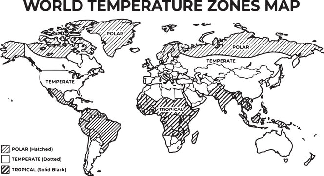 World temperature zones map showing global climate regions
