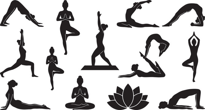 Various yoga poses for mindfulness and flexibility