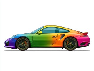 Fototapeta premium Modern Sports Car Featuring A Vibrant Rainbow Gradient Paint Scheme And Performance Wheels
