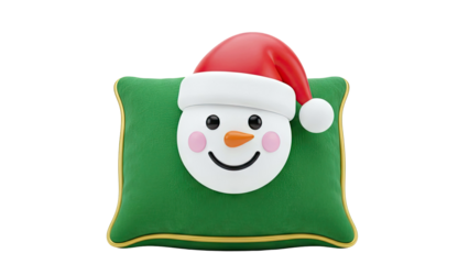 Green Christmas Pillow with Snowman Face