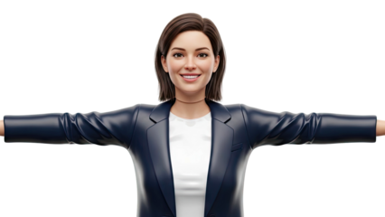 3D Animated Woman in Business Suit with Arms Outstretched